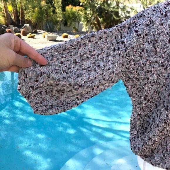 Nubby Knit Sweater Womens Vintage Light Gray Pink Boat Neck Three Quarter Sleeve - Picture 5 of 7